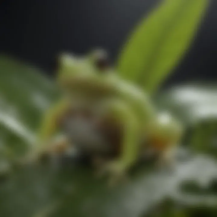 Glass frog guarding its eggs on a leaf