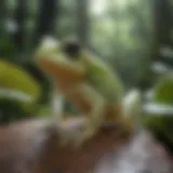Glass frog perched on leaf in rainforest