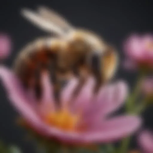 A close-up of a honey bee on a vibrant flower