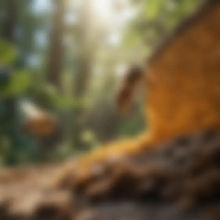 A serene hive within a lush garden environment