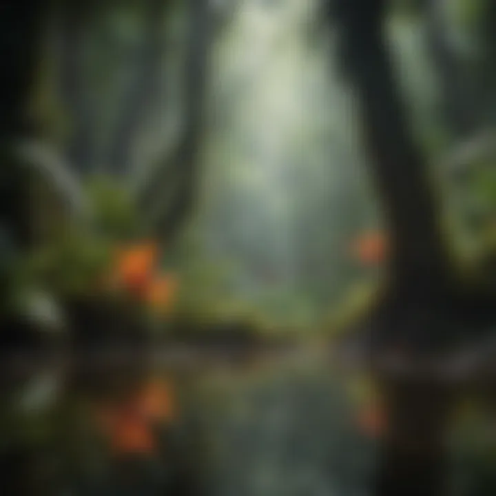 A vibrant rainforest teeming with diverse flora and fauna
