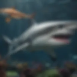 A vibrant illustration of various shark species swimming gracefully in the ocean.