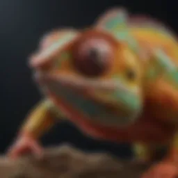 A striking close-up of a vibrant chameleon showcasing its color-changing ability