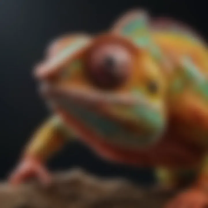 The Colorful Adaptation of Chameleons A striking close-up of a vibrant chameleon showcasing its color-changing ability