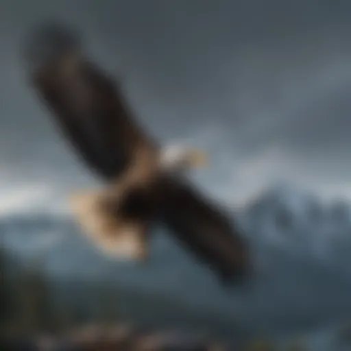 A majestic bald eagle soaring high in the sky