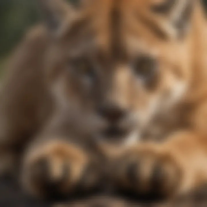 A close-up of a puma's powerful paws, showcasing its sharp claws