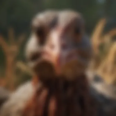 A close-up of a turkey's facial features showcasing its unique characteristics