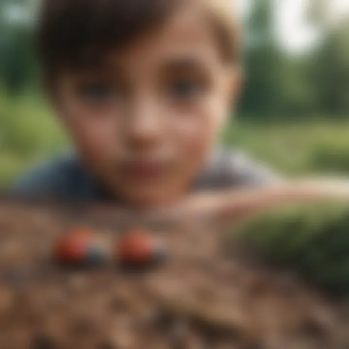 Children observing ladybugs in nature