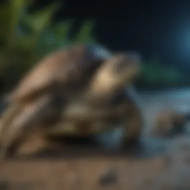 Green Sea Turtle Hatchlings Emerging from Their Nest into the Moonlit Ocean