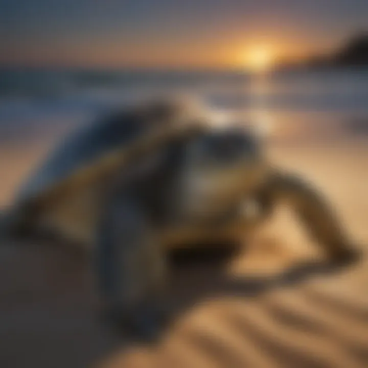 Green Sea Turtle Nesting on a Pristine Sandy Beach in the Moonlight