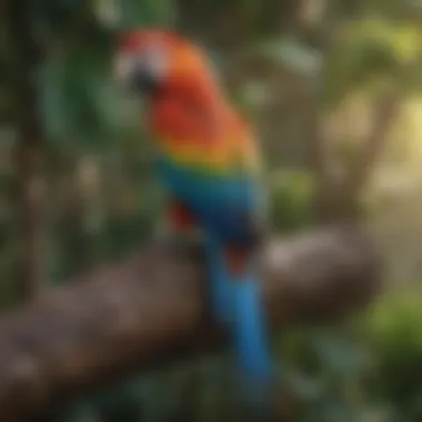 Colorful macaw perched on a tropical tree