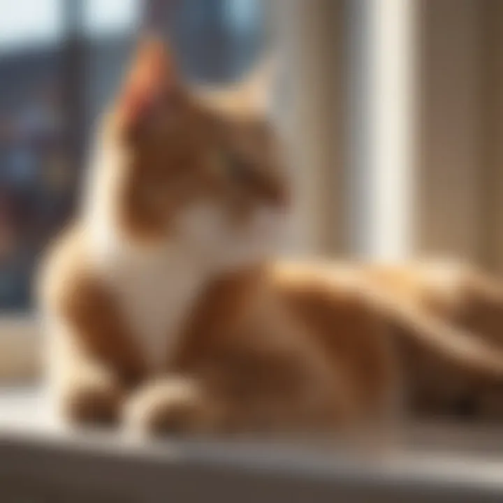 Majestic feline relaxing on a sunlit window sill