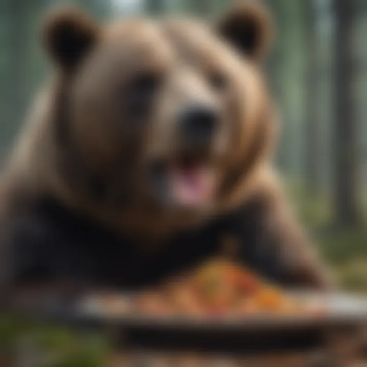 Bear enjoying a bountiful feast after winning the contest