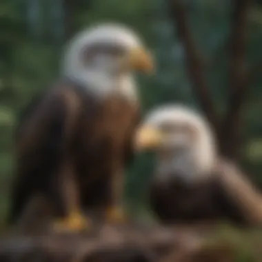Illustration of a female bald eagle with its young, emphasizing maternal instincts.