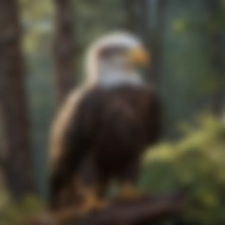 A female bald eagle perched majestically in its natural habitat.