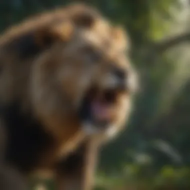 The Powerful Roar of a Lion A lion roaring in the midst of the jungle