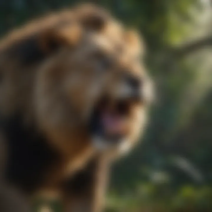 The Powerful Roar of a Lion A lion roaring in the midst of the jungle