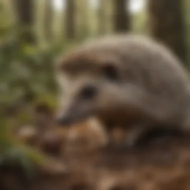 Hedgehog Foraging for Food in the Forest