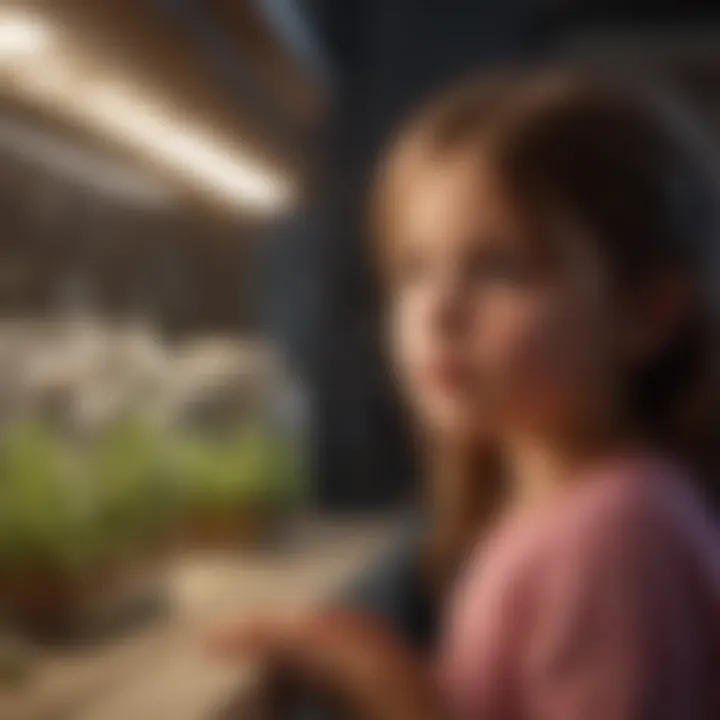 A young girl turning off lights to save energy.