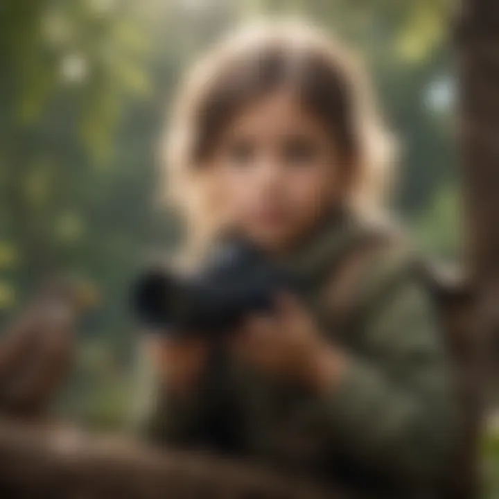 A child observing birds and other wildlife in nature.