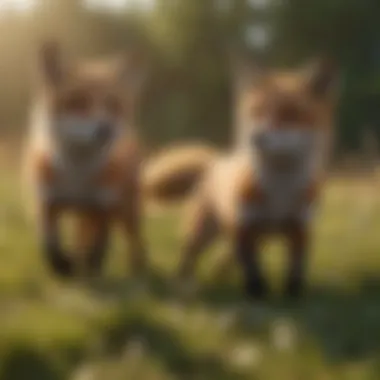 Foxes Playfully Frolicking in Meadow