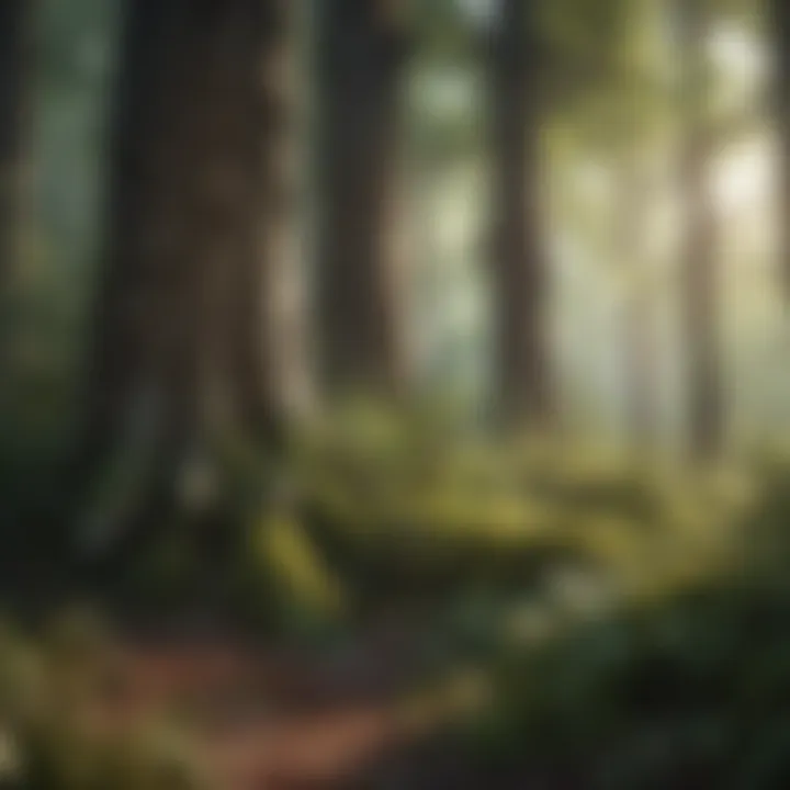 An intricate design showcasing diverse trees and plants in a forest scene.