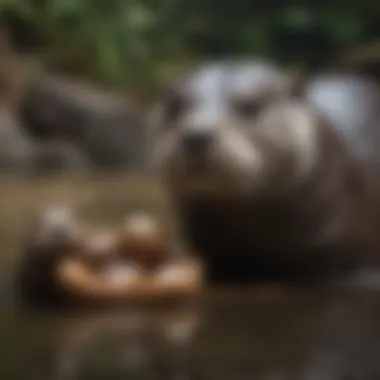 Freshwater otter consuming mollusks