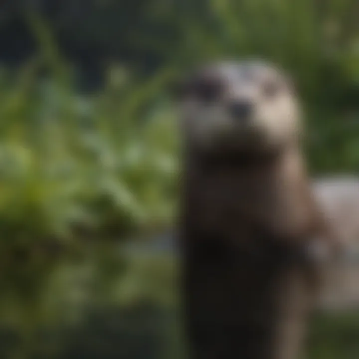 Freshwater otter enjoying aquatic plants