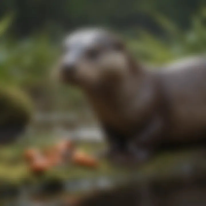 Freshwater otter foraging for crustaceans
