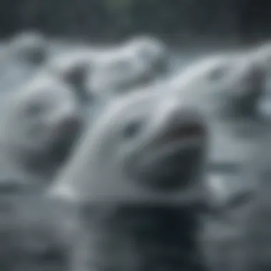 A group of beluga whales swimming gracefully in icy waters