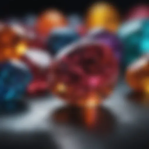 A collection of various colorful gemstones showcasing their unique shapes and colors.