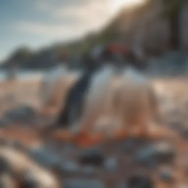 Graceful Elegance: Gentoo Penguins on Tranquil Pebble Shore Gentoo Penguins on Pebble Beach