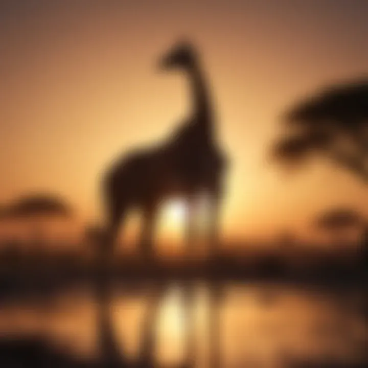 Giraffe towering over the horizon against a stunning sunset