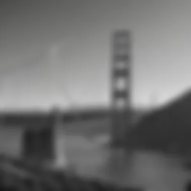 Golden Gate Bridge under construction in black and white