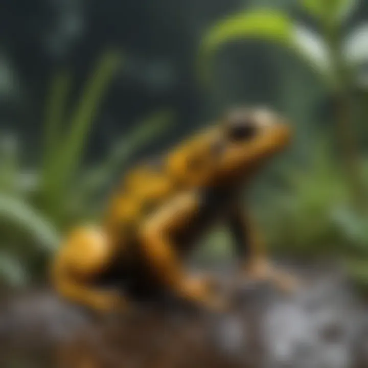 Close-up of Golden Poison Dart Frog catching prey