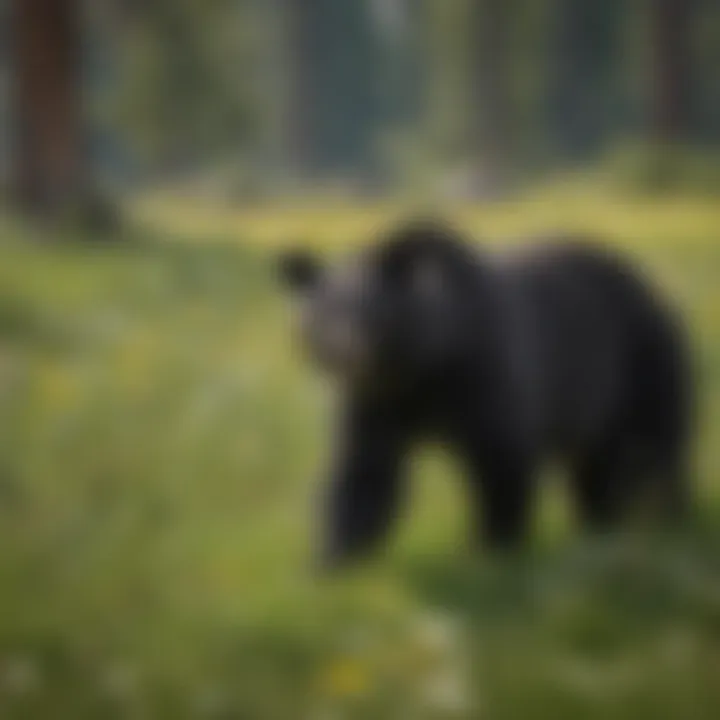 Graceful black bear foraging in lush Yosemite meadows