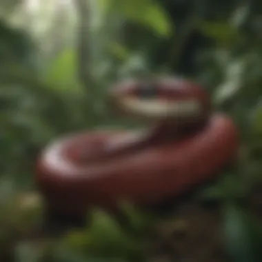 Cobra gracefully slithering through lush vegetation