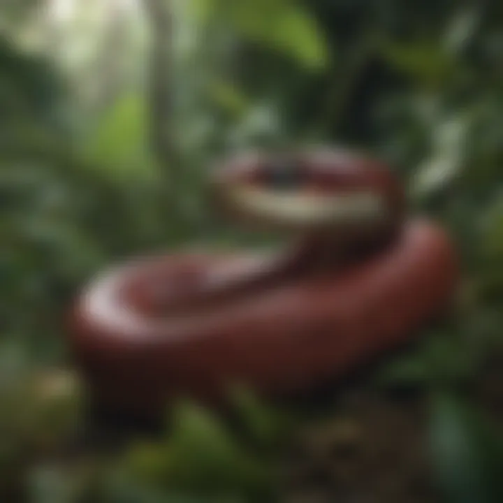 Cobra gracefully slithering through lush vegetation