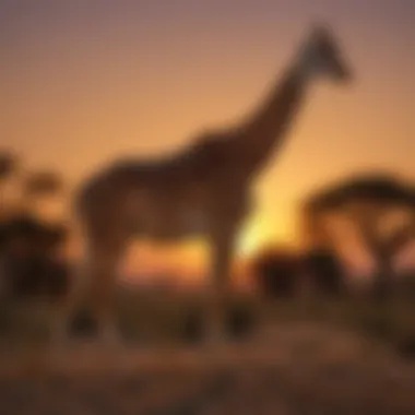 Sunset Elegance: The Graceful Giraffe Silhouetted in Twilight Graceful Giraffe Silhouetted Against Sunset