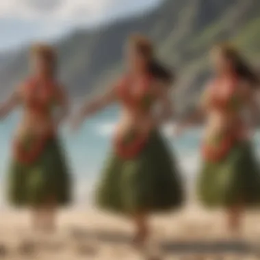 Traditional Hawaiian hula dancers on the beach