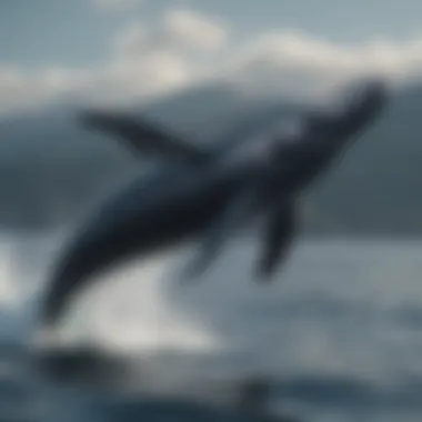 Graceful humpback whale breaching the ocean surface
