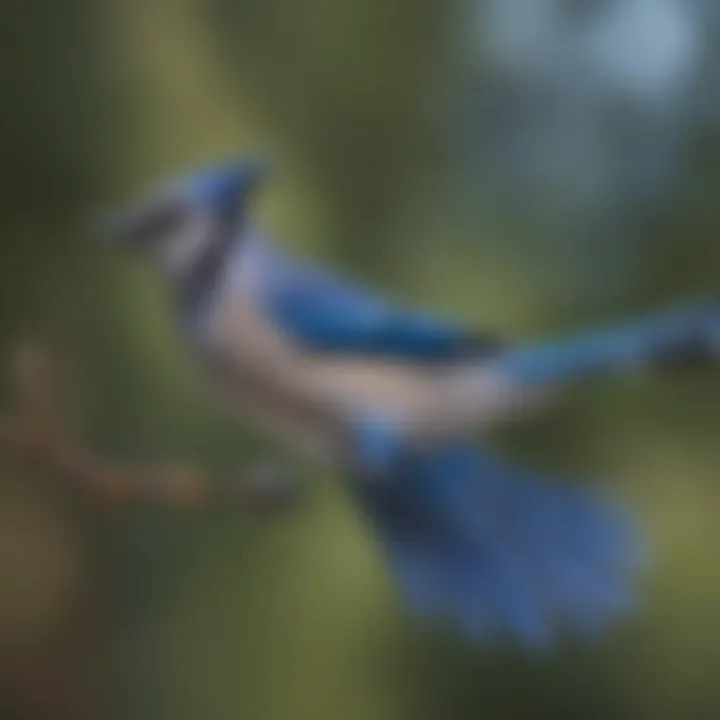 Graceful Missouri Blue Jay in flight