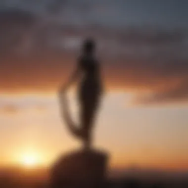 Silhouette of Majesty Graceful tall thin statue against a dramatic sunset backdrop