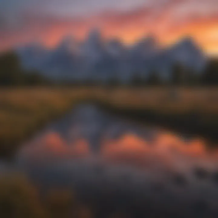 Wyoming's Grand Teton Range silhouetted against a fiery sunset