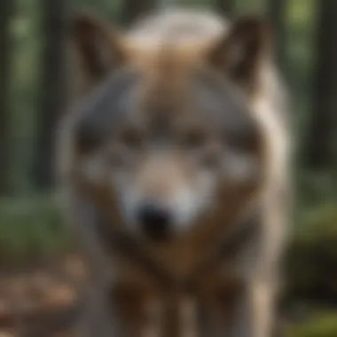 Gray wolf demonstrating keen senses in the forest