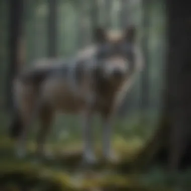 Majestic gray wolf in dense forest