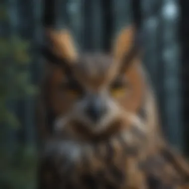 Nocturnal Predator Great Horned Owl hunting in moonlit forest