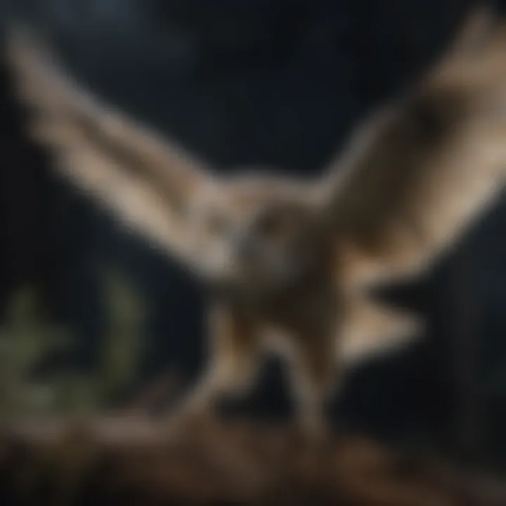 Great Horned Owlet in flight under the moonlight