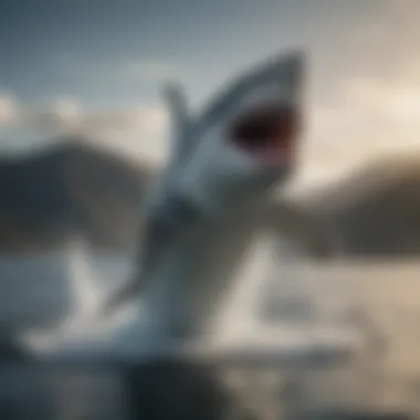 Great white shark breaching the water's surface