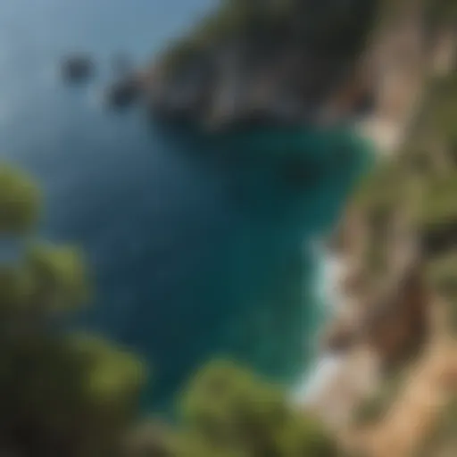 A breathtaking view of the Greek coastline with crystal-clear waters and lush greenery.